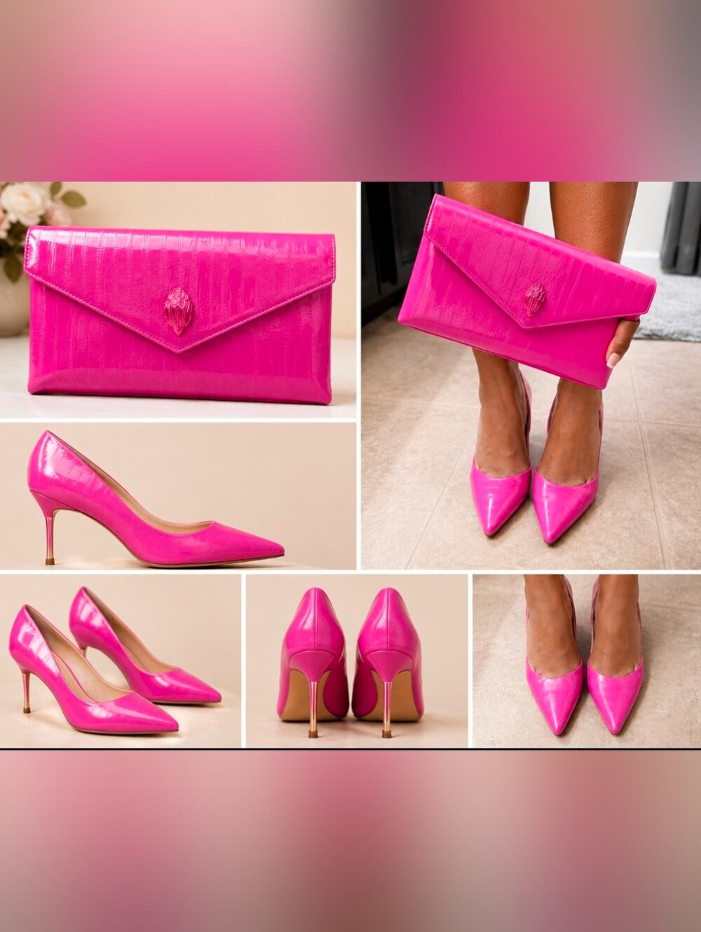 Hot Pink Patent Leather Pointed-Toe Pumps with Matching Clutch